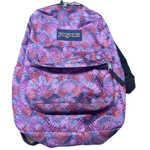 Jansport Backpack Super break T5010JE Red Purple Diamond Arrows All Over Print